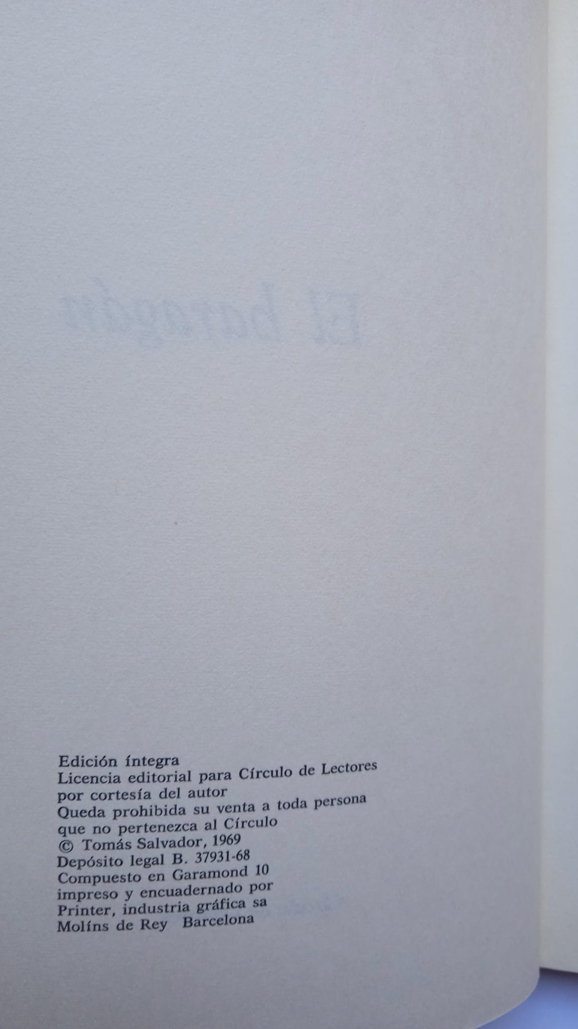 Libro El haragán. Tomás Salvador. 1969