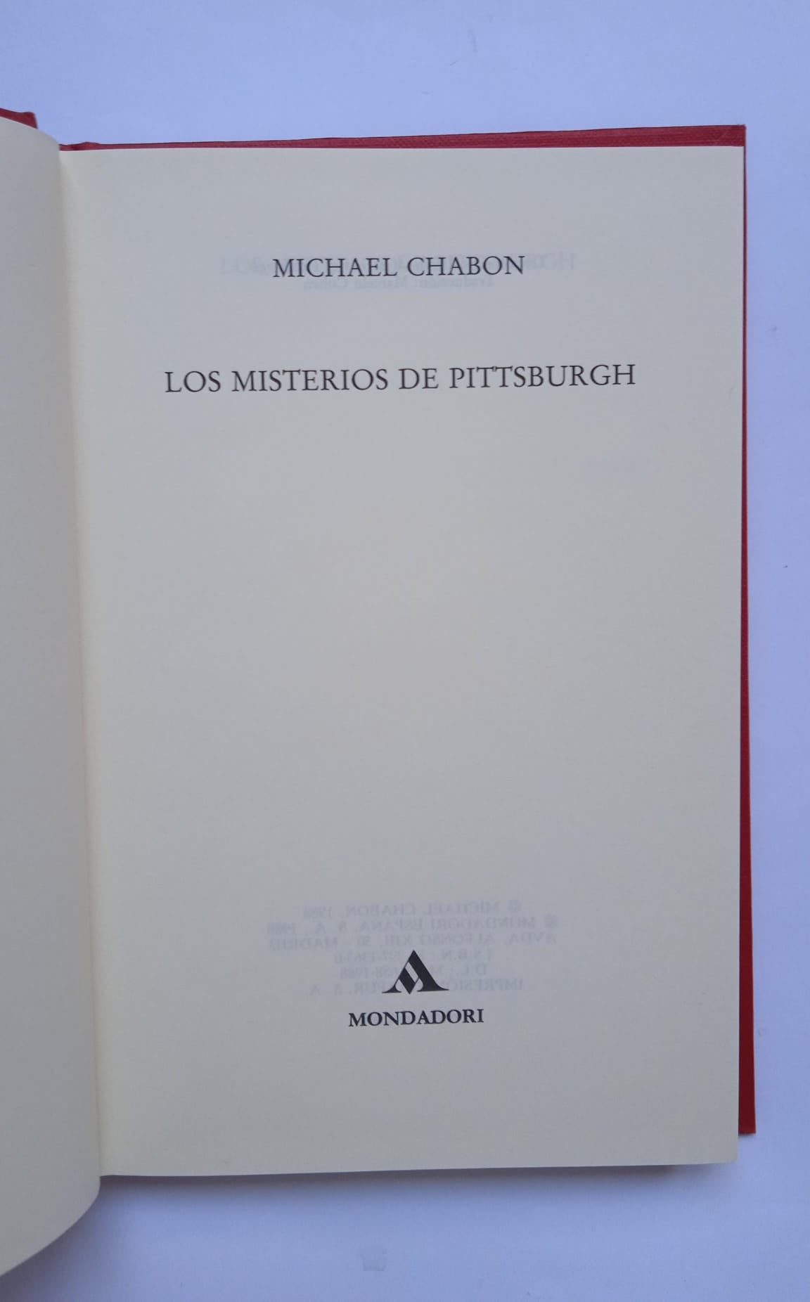 Libro Los misterios de Pittsburgh. Michael Chabon. 1988