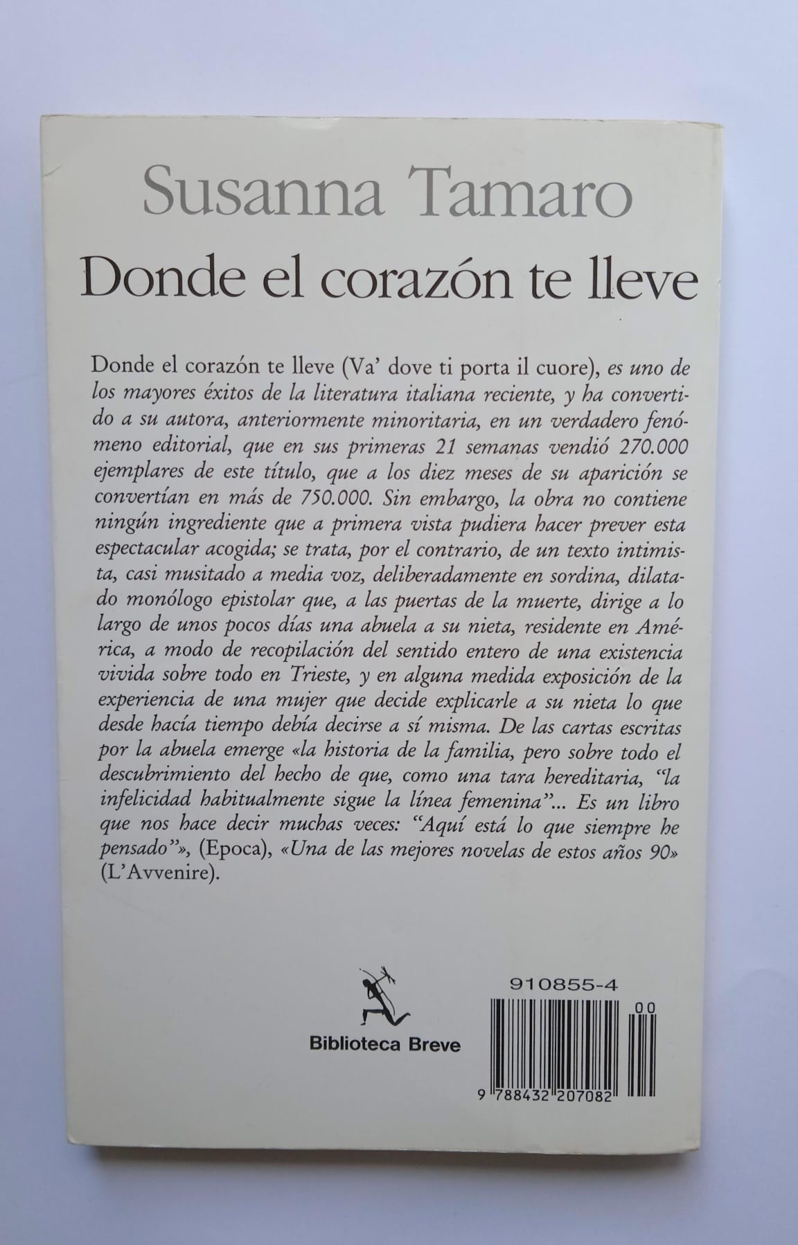 Libro Donde el corazón te lleve. Susanna Tamaro. 1994