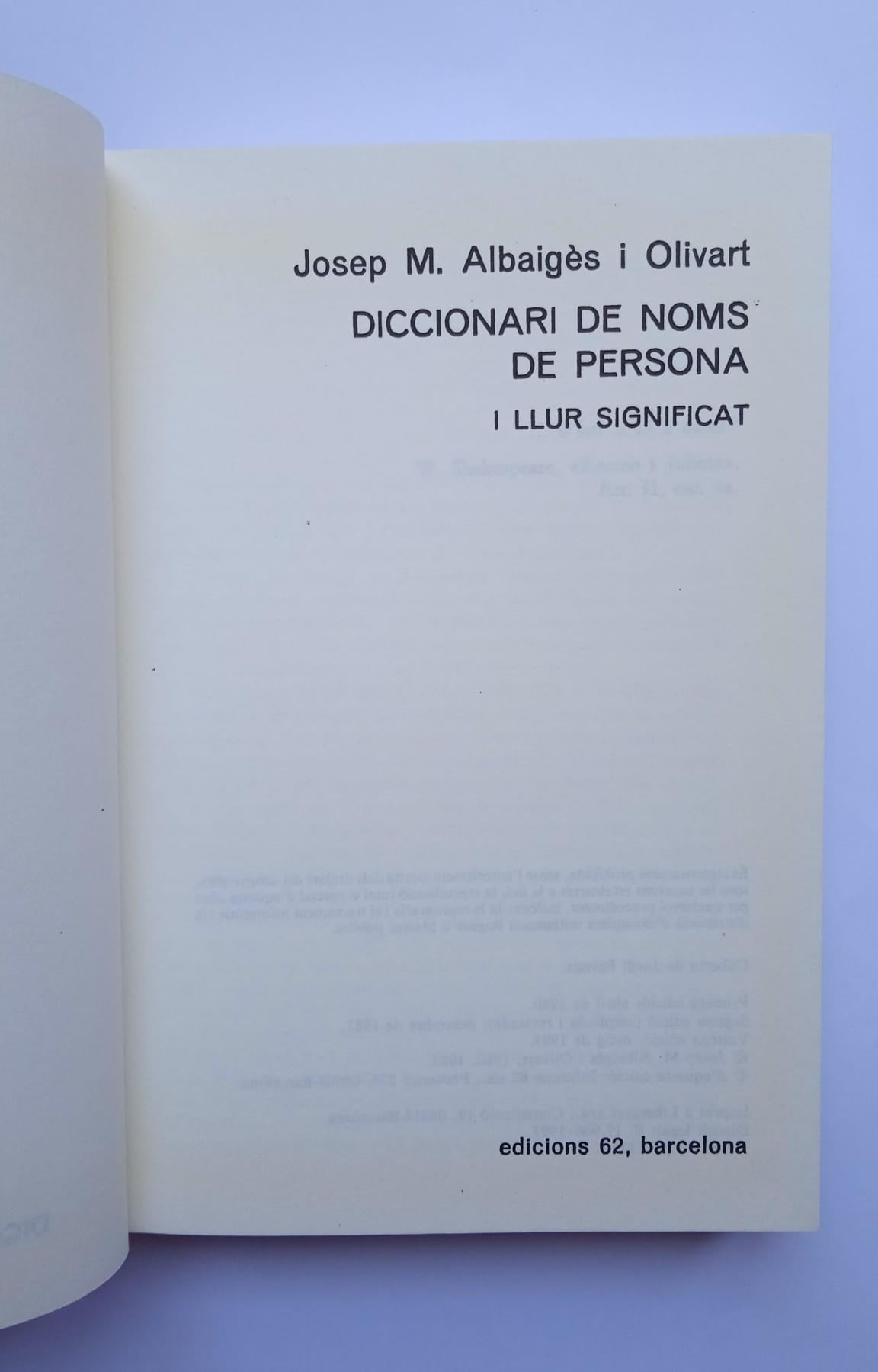 Diccionari de noms de persona. Josep M. Albaigès i Olivart. 1993